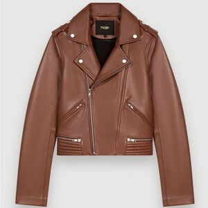 Maje Brown Leather Biker Jacket